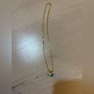 Gold Necklace with Blue bird Pendant, gold plated chain